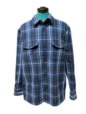 Cotton & Co Thick Structured Flannel Shirt Jacket (Shacket) Size L Blue & White